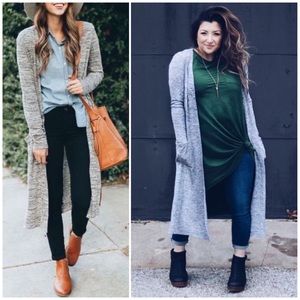 LULAROE Sarah Duster Cardigan Solid Marled Light Gray Grey Long Pockets Small S